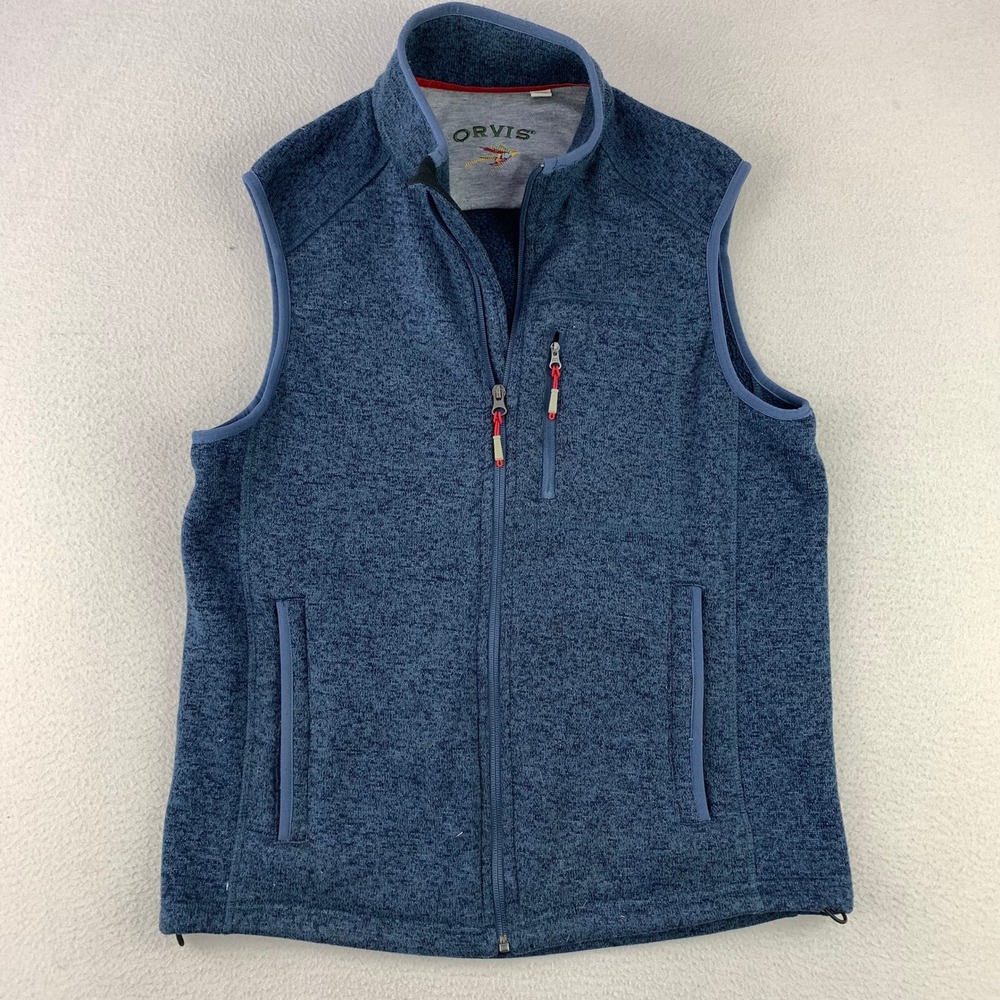 Orvis Sweater Fleece Vest Mens Medium Blue Full-Zip Outdoor Lightweight Hiking